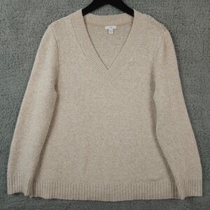 J Jill Sweater Womens LP Petite Beige V Neck Soft Alpaca Blend Knit Pullover